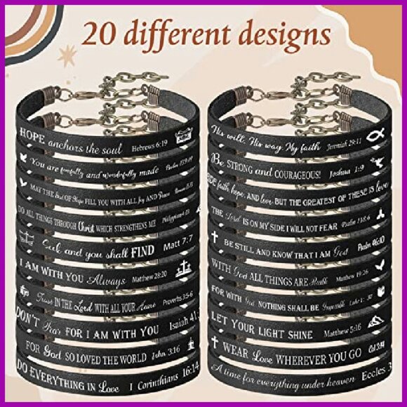20 Inspirational Bible Verse Leather Bracelets Set for Women Men - Picture 4 of 8